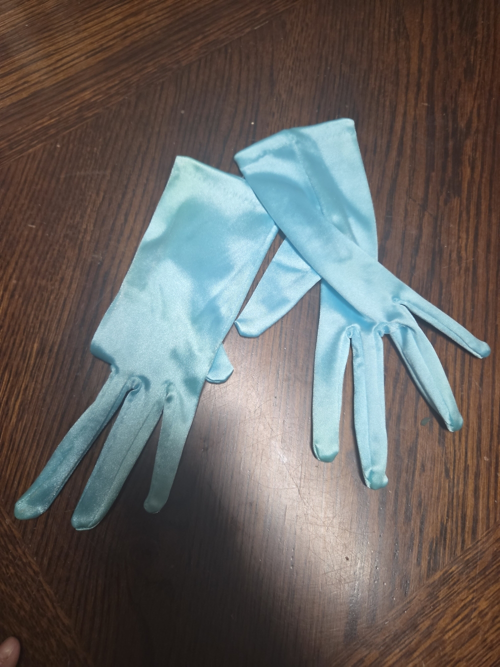 Vintage Light Blue Satin Feel Wrist Gloves for Women